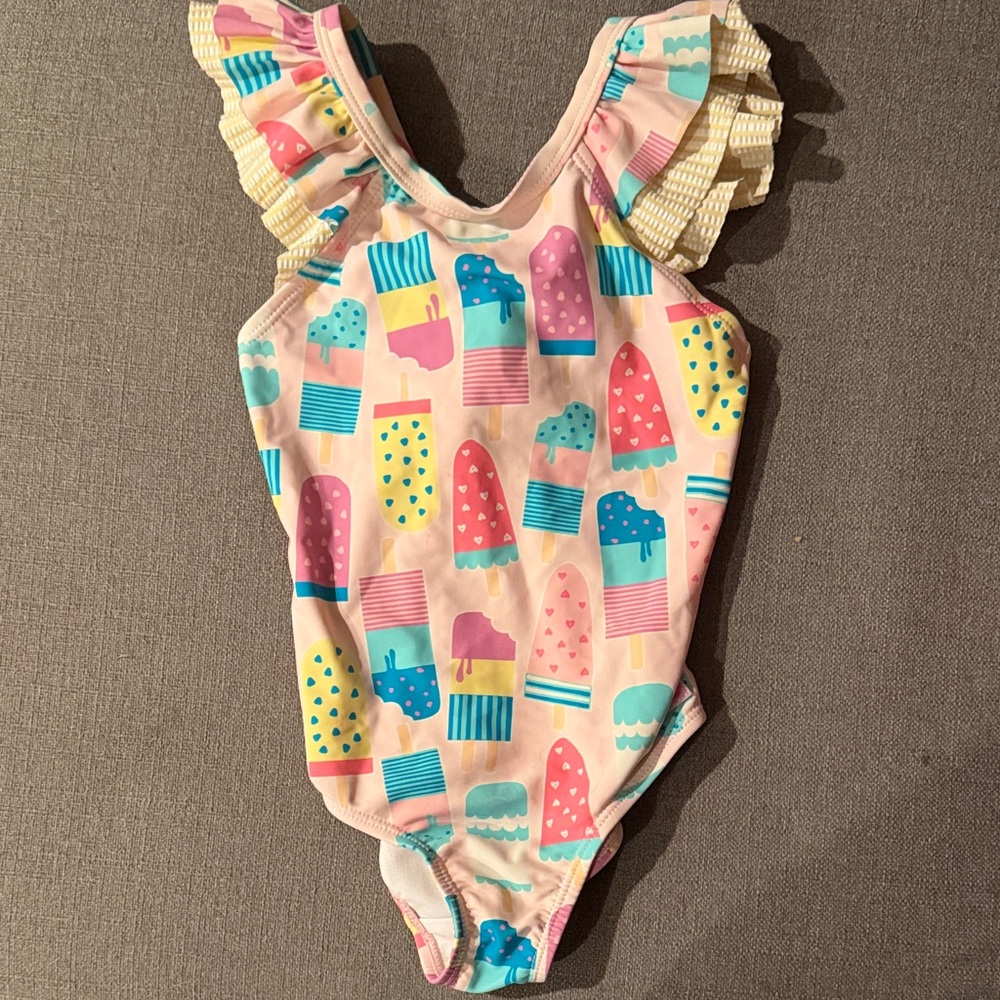 Colorful Ice Cream Print Kids Swim One Piece